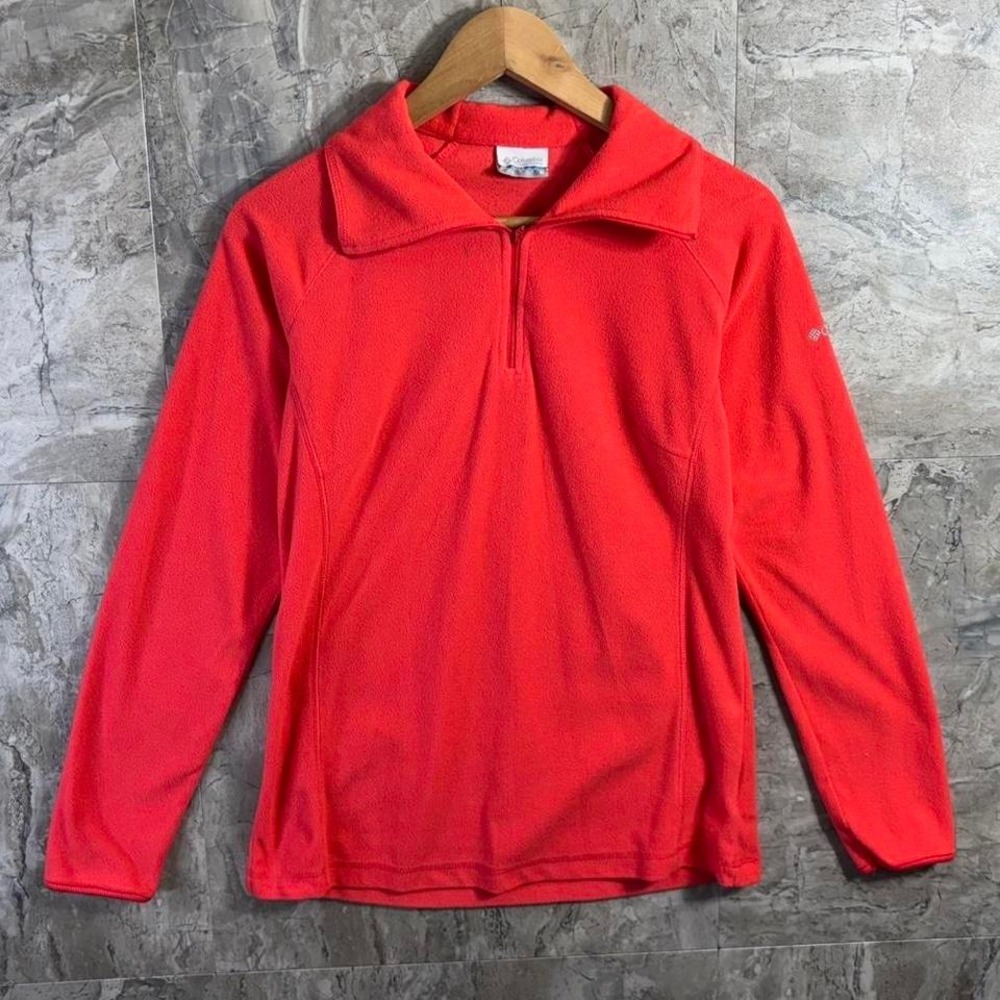Columbia Sweater Women Long Sleeve Pullover orange/Red Fleece 1/4 Zip Size M